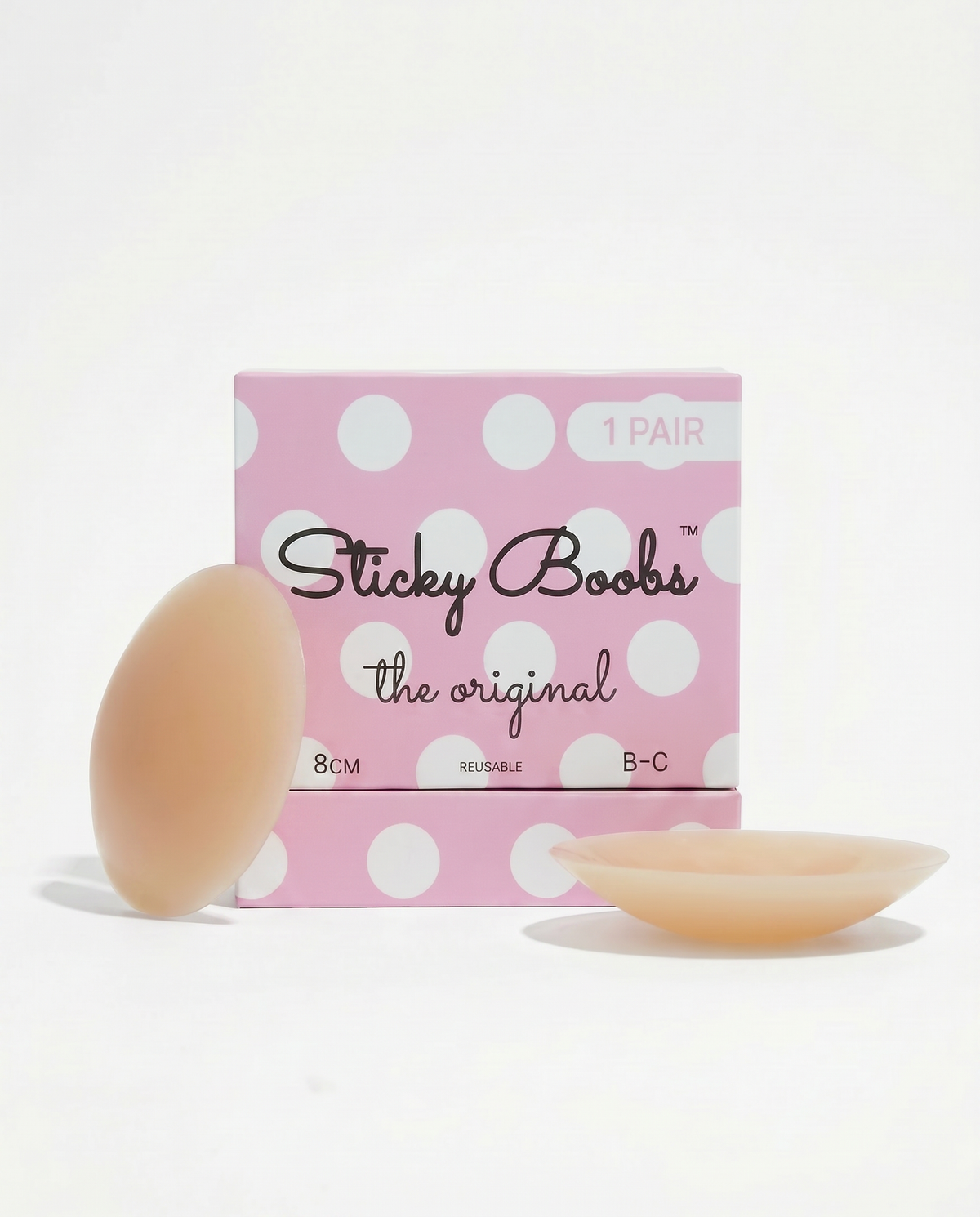 Sticky Boobs adhesive silicone nipple covers, tan shade, cup size B–C, product photograph