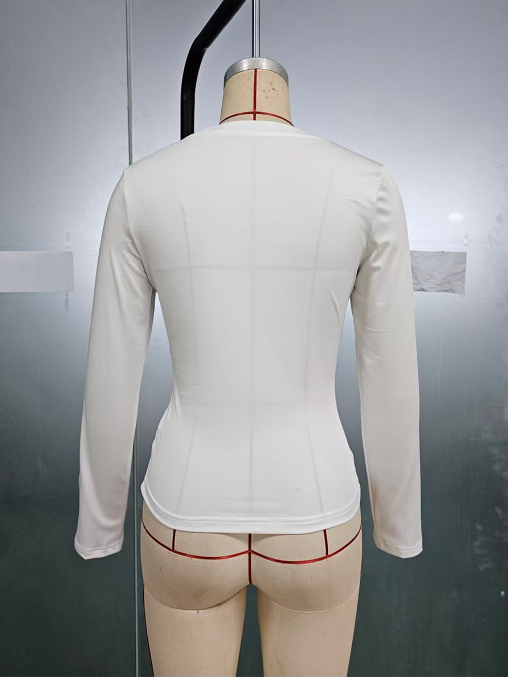 Women’s White Slim-Fit Long-Sleeve Top