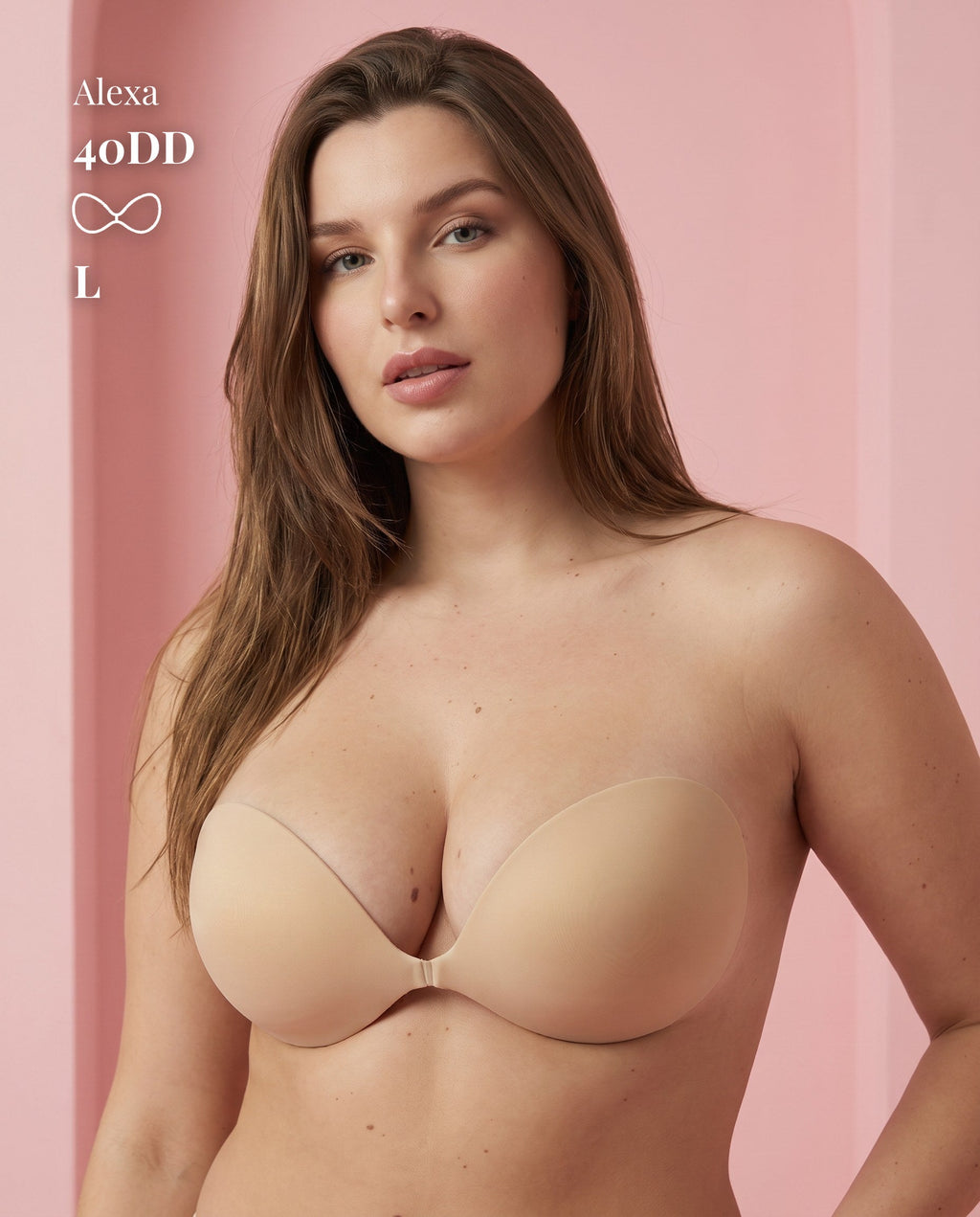 Sticky Boobs adhesive push-up strapless bra, tan shade, product standing view