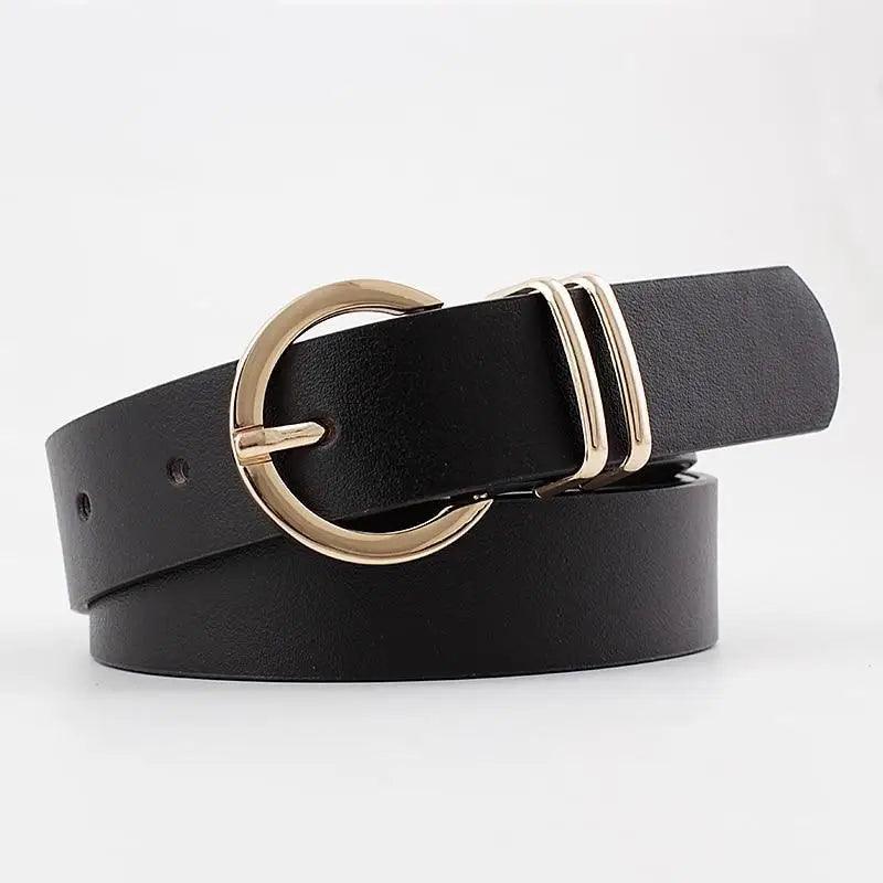 Women’s PU leather statement buckle belt detail view 6