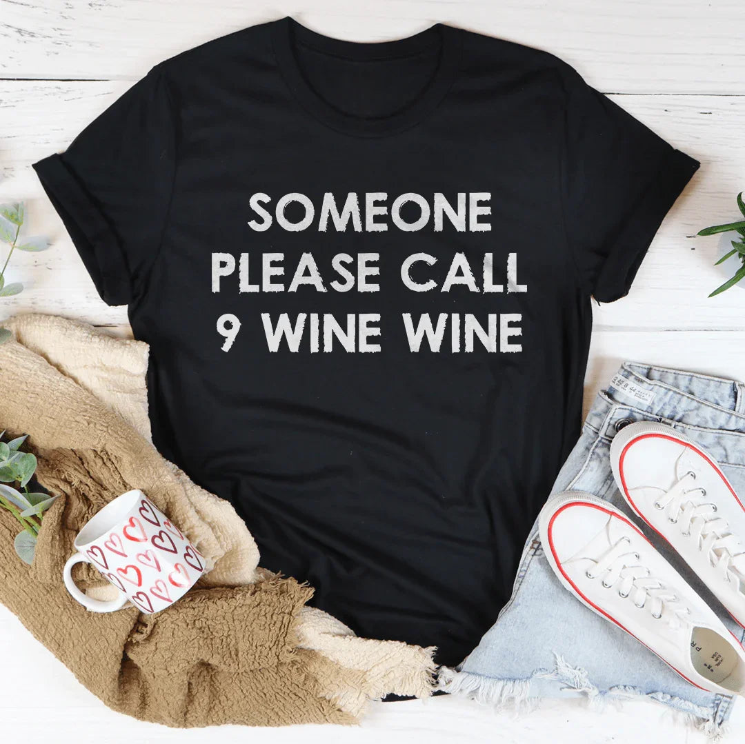 Someone Please Call 9 Wine Wine graphic tee in Black Heather by Peachy Sunday