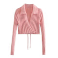 Women's pink knit cardigan with V-neckline
