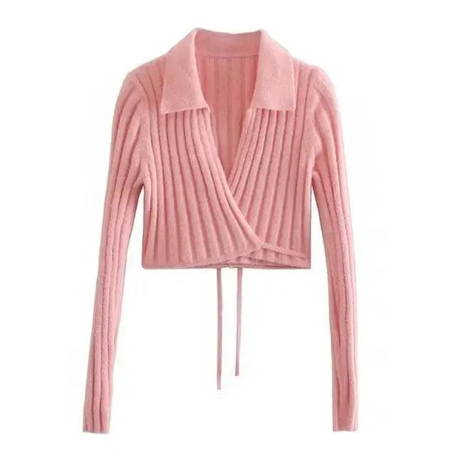 Women's pink knit cardigan with V-neckline