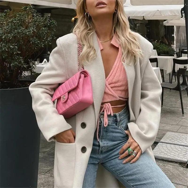 Lace-up V-neck pink knit cardigan - alternate angle