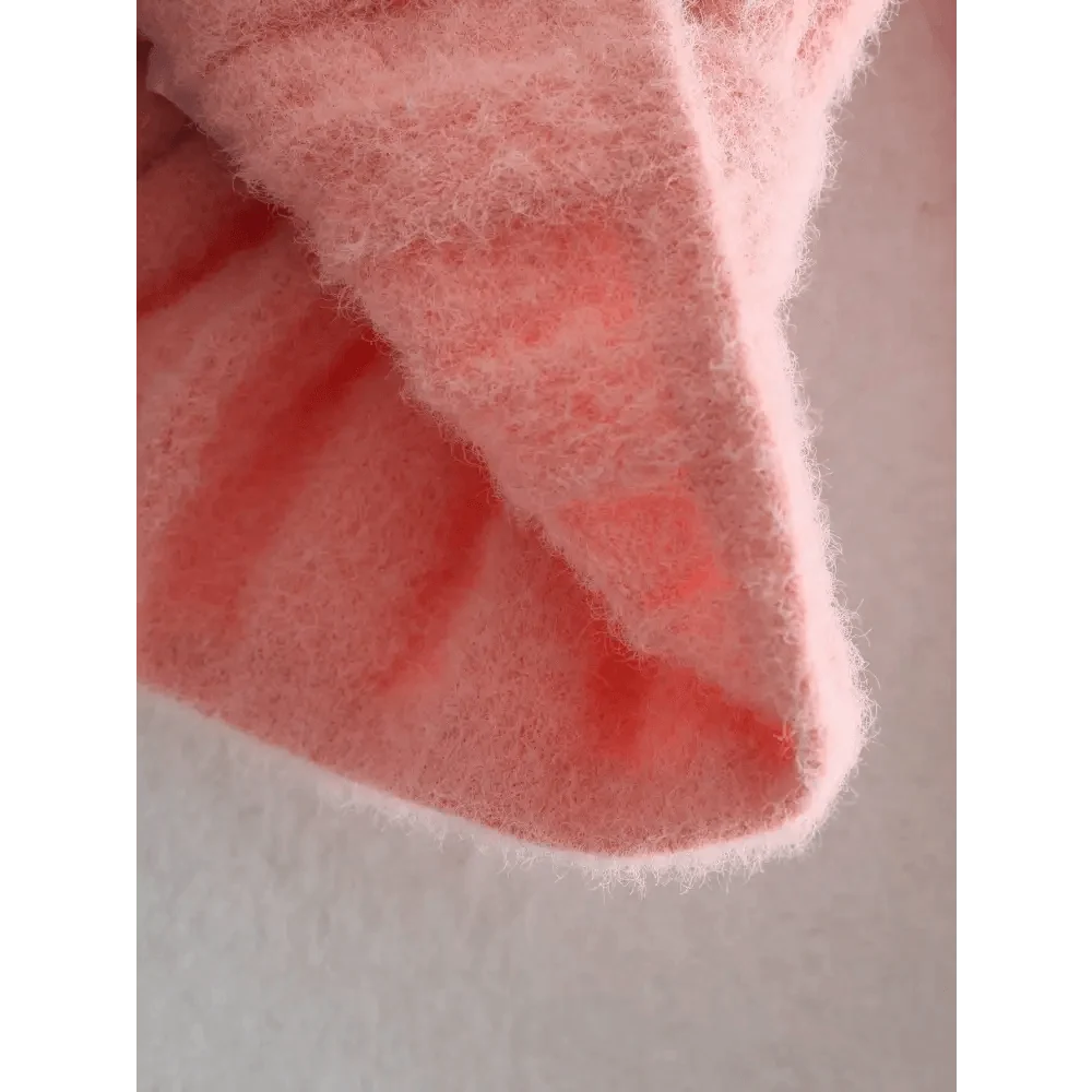 Cropped pink knit cardigan - model view