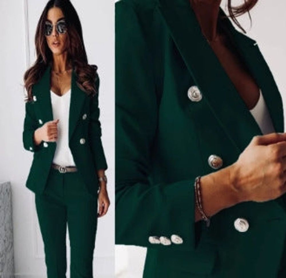 Double-Breasted Blazer & Slim-Fit Trouser Set in Blackish green — high-resolution product image