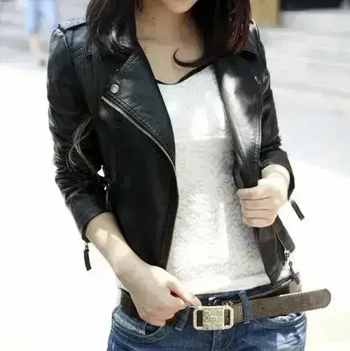 Cropped black vegan leather jacket product view